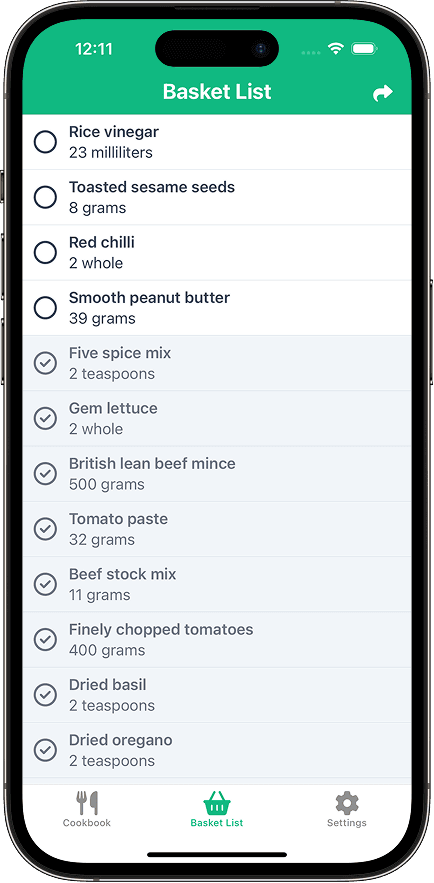 Basket List Recipe Details