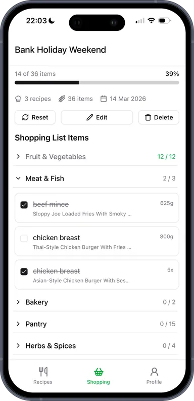 Basket List — a smart shopping list generated from your recipes