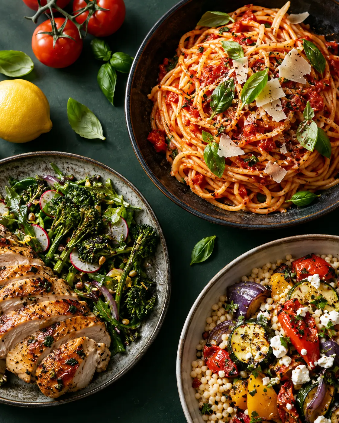 A colourful spread of fresh weeknight meals, ready to share